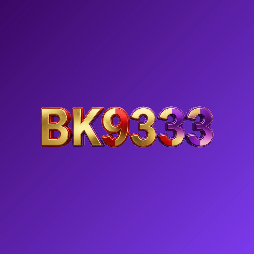Bright premium BK9333 logo with thick uppercase typography in vivid gold, red, and purple colors, featuring a polished metallic finish and strong visual impact on a transparent background, designed as a wide horizontal rectangular wordmark for website header